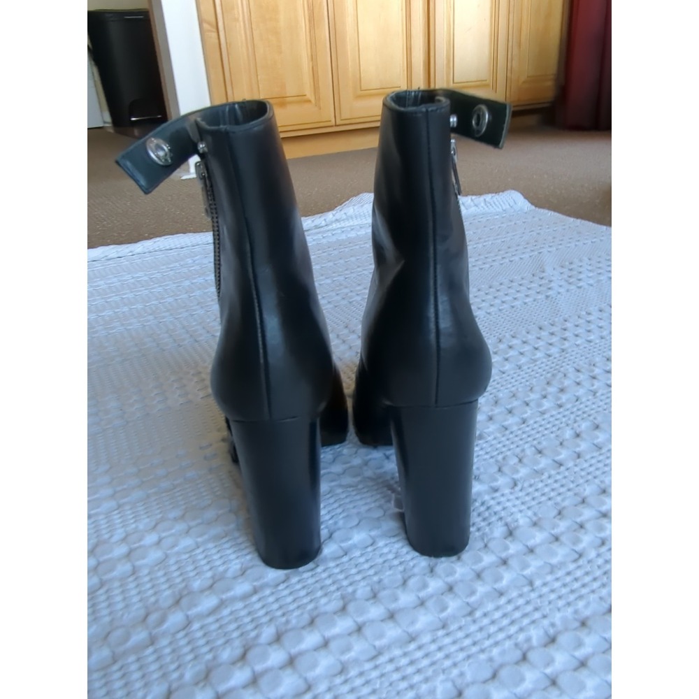 All Saints Ana Heeled Ankle Leather Boots Zip Black Sz 8 Party Club - Picture 5 of 12